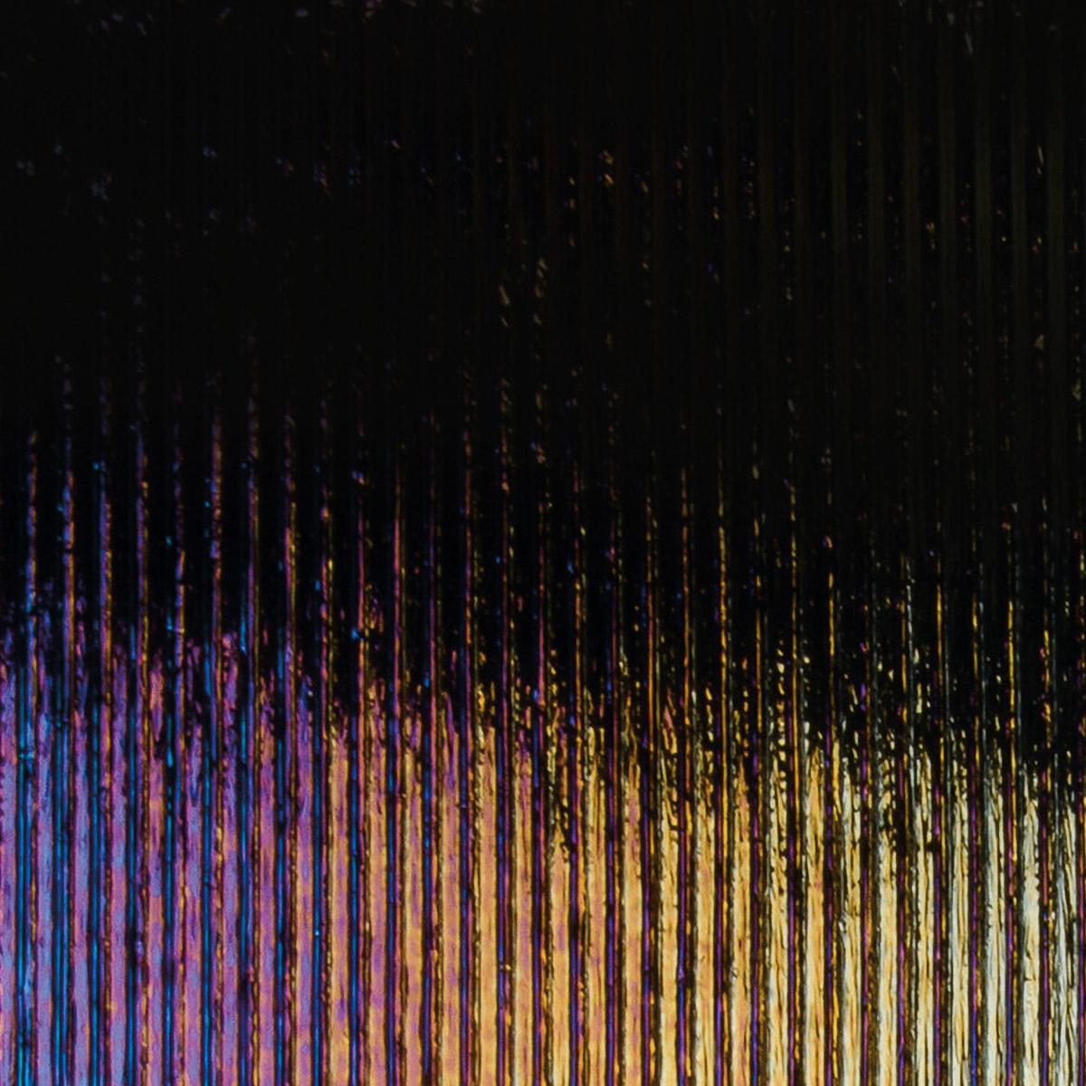 Black Opalescent, Thin, Reeded Texture, Iridescent, rainbow, 2 mm, Color Sample, 2 x 2 in.