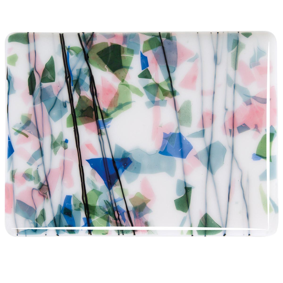 SPRING: Blue, Green, Aqua and Pink on White Lacy White Base Collage, Single-rolled, 3 mm, Fusible