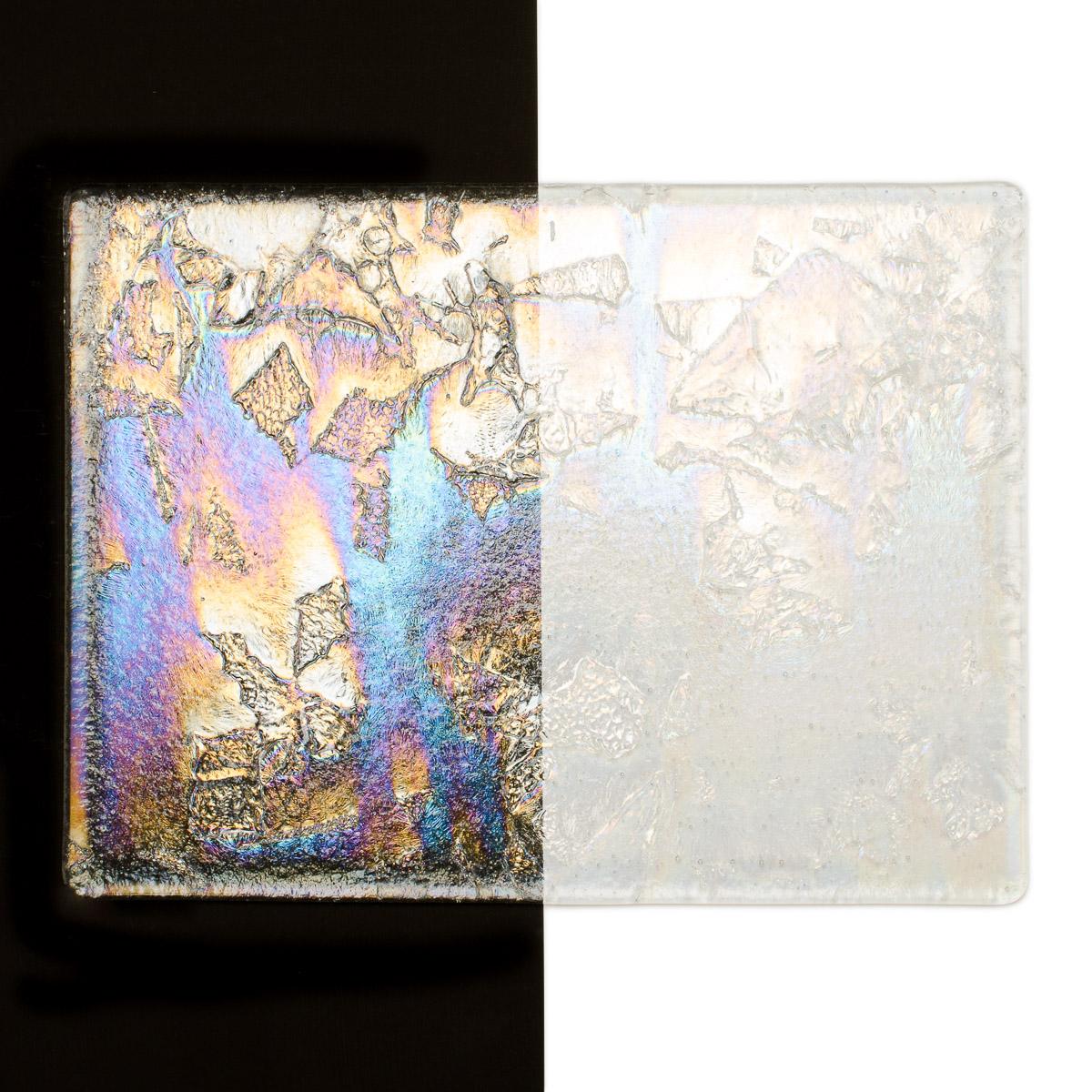 Clear with Clear Fractures Clear Base Collage, Double-rolled, Iridescent, rainbow, 3 mm, Fusible