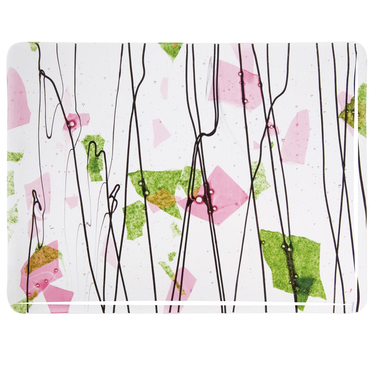 Spring Green and Deep Pink on Clear Clear Base Collage, Single-rolled, 3 mm, Fusible