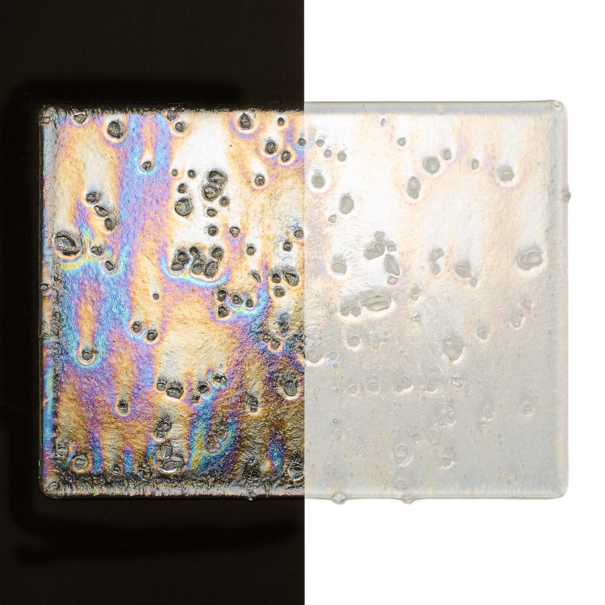 Clear with Clear Frit, Irid, Rainbow Clear Base Collage, Double-rolled, Iridescent, rainbow, 3 mm, Fusible