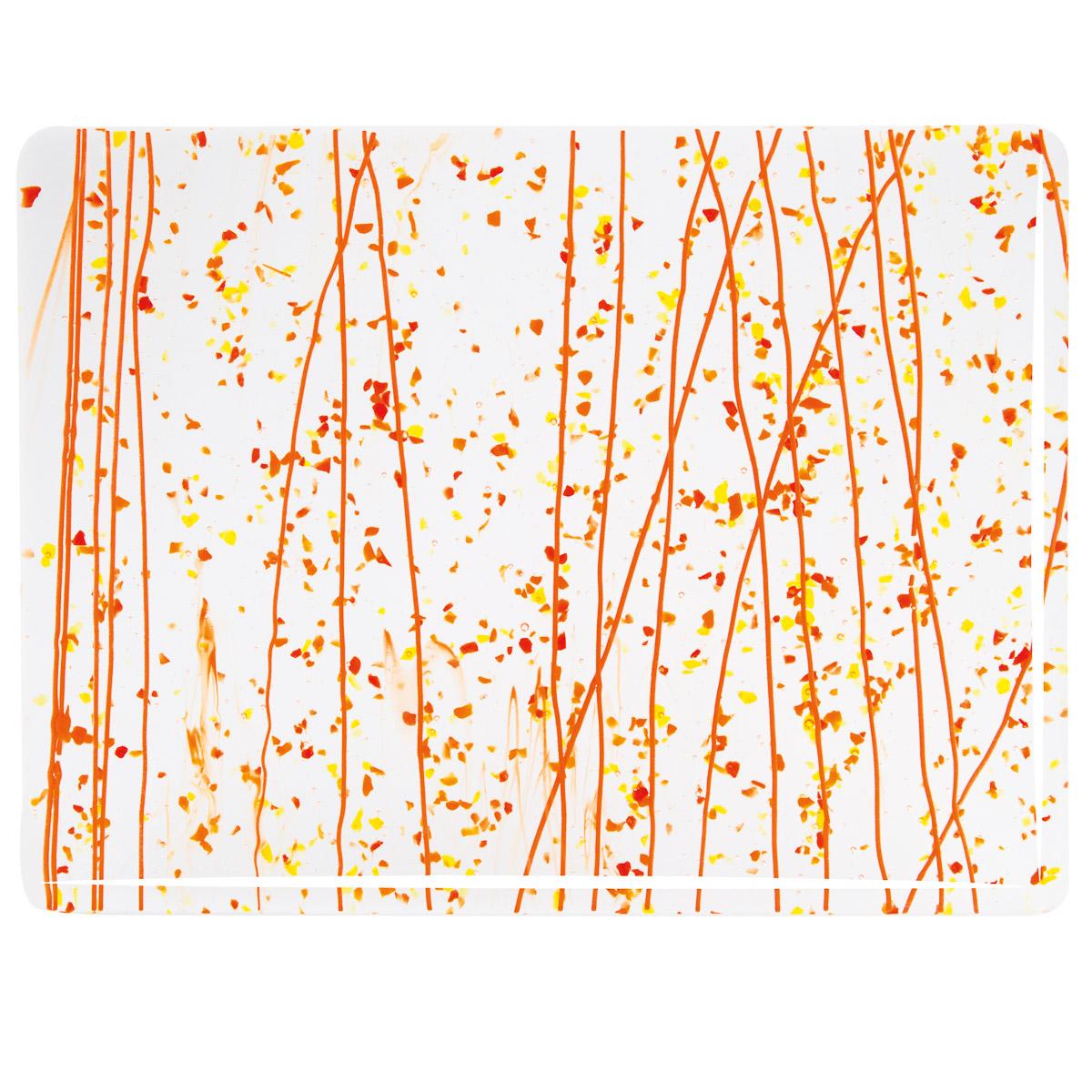 Red, Orange and Yellow Frit, Orange Streamers Clear Base Collage, Single-rolled, 3 mm, Fusible