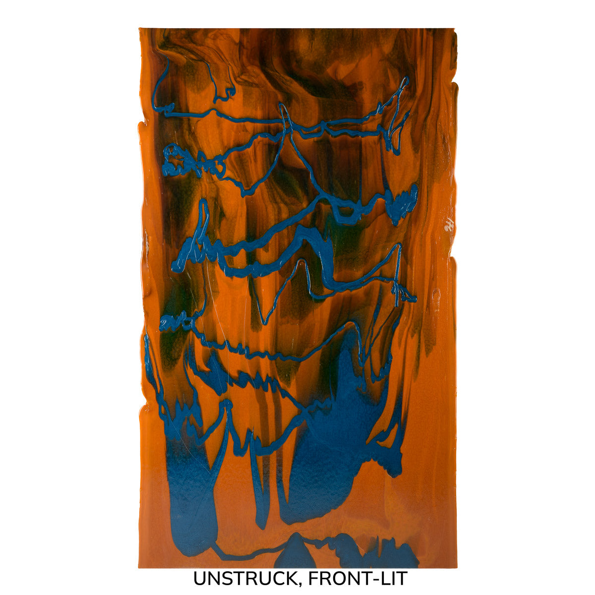 Burnt Orange Opalescent with Steel Blue Opalescent Drizzle, 2-Color Mix, Double-rolled, 3 mm, Fusible