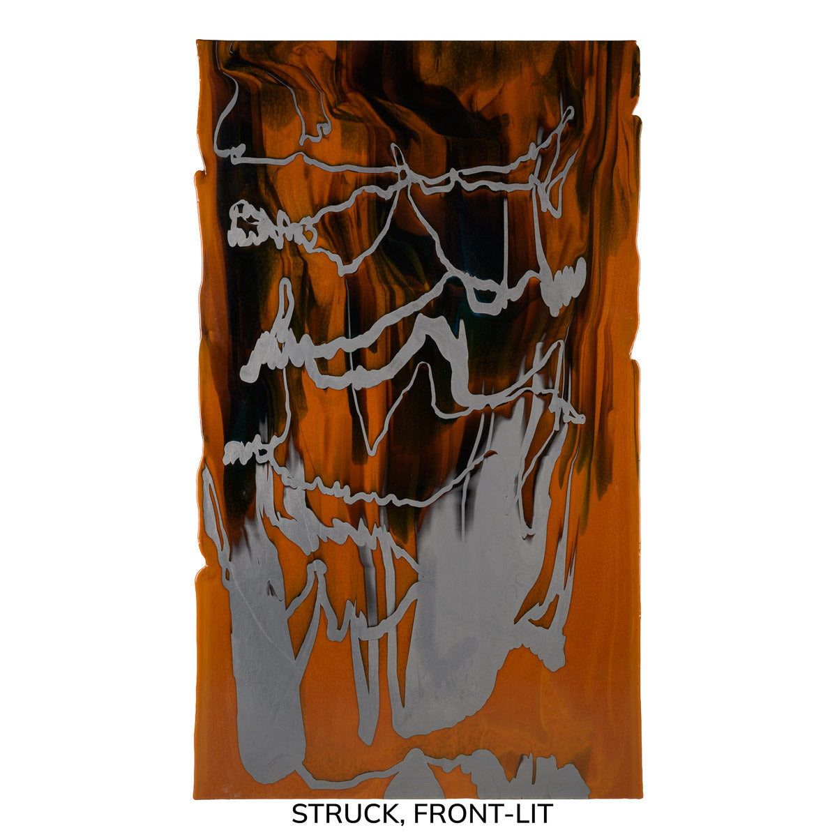 Burnt Orange Opalescent with Steel Blue Opalescent Drizzle, 2-Color Mix, Double-rolled, 3 mm, Fusible