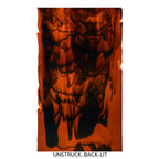 Burnt Orange Opalescent with Steel Blue Opalescent Drizzle, 2-Color Mix, Double-rolled, 3 mm, Fusible