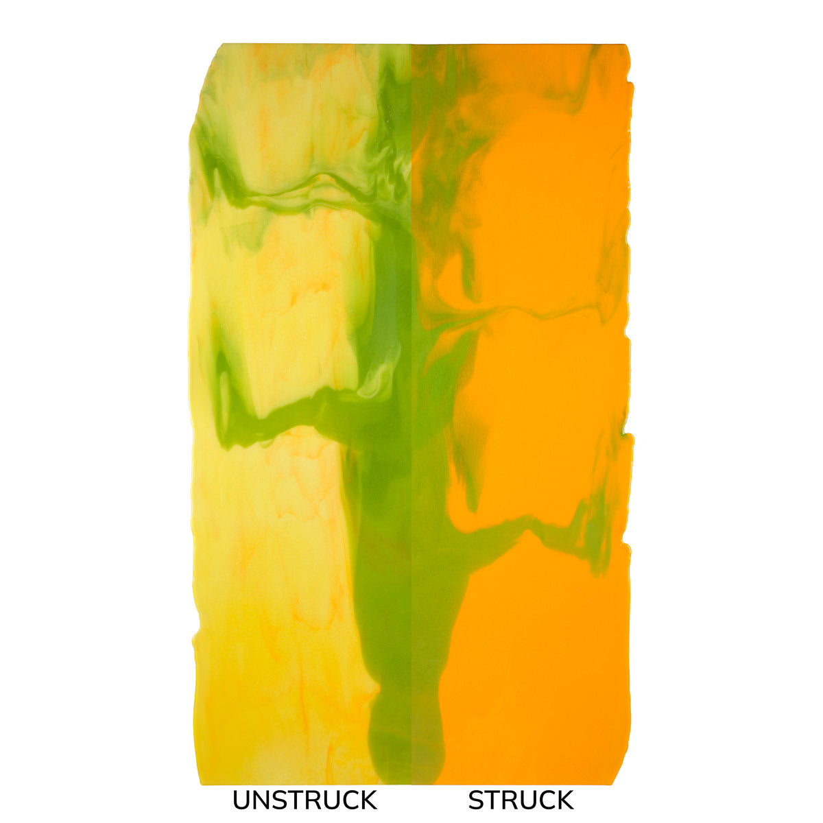 Pumpkin Orange Opalescent with Pea Pod Green Opalescent Infusion, 2-Color Mix, Double-rolled, 3 mm, Fusible