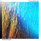 Dichro on Clear, Aurora Borealis, Cyan/DD Red Transparent, Thin-rolled, 2 mm, Fusible, 3 x 3 in.