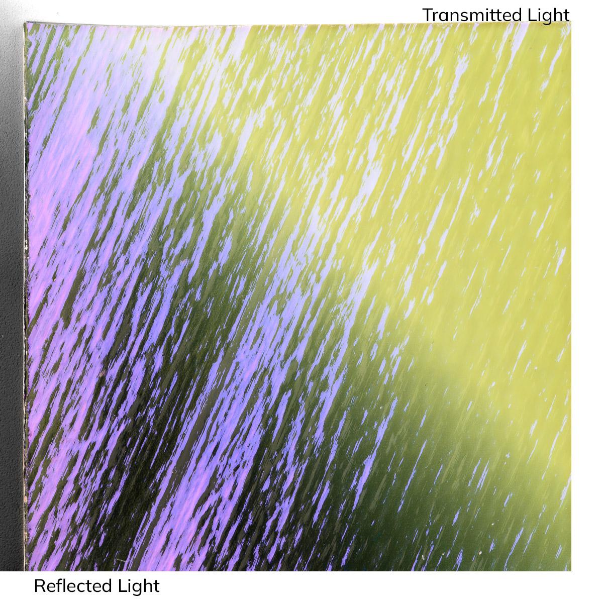 Dichro on Clear, Green/Magenta Blue Transparent, Thin-rolled, 2 mm, Fusible, 3 x 3 in.