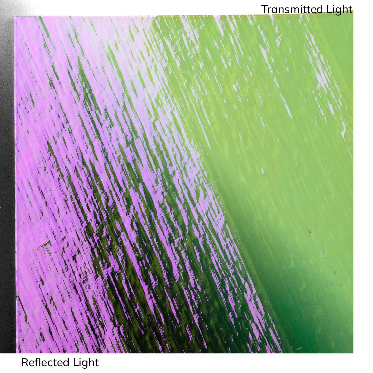 Dichro on Clear, Green/Magenta Transparent, Thin-rolled, 2 mm, Fusible, 3 x 3 in.