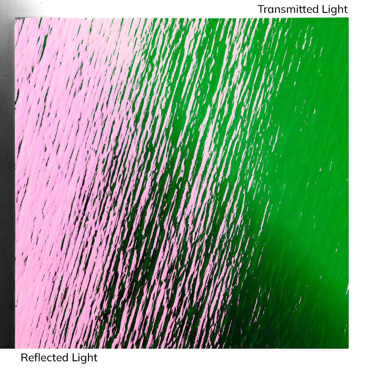 Dichro on Clear, Green/Pink Transparent, Thin-rolled, 2 mm, Fusible, 3 x 3 in.