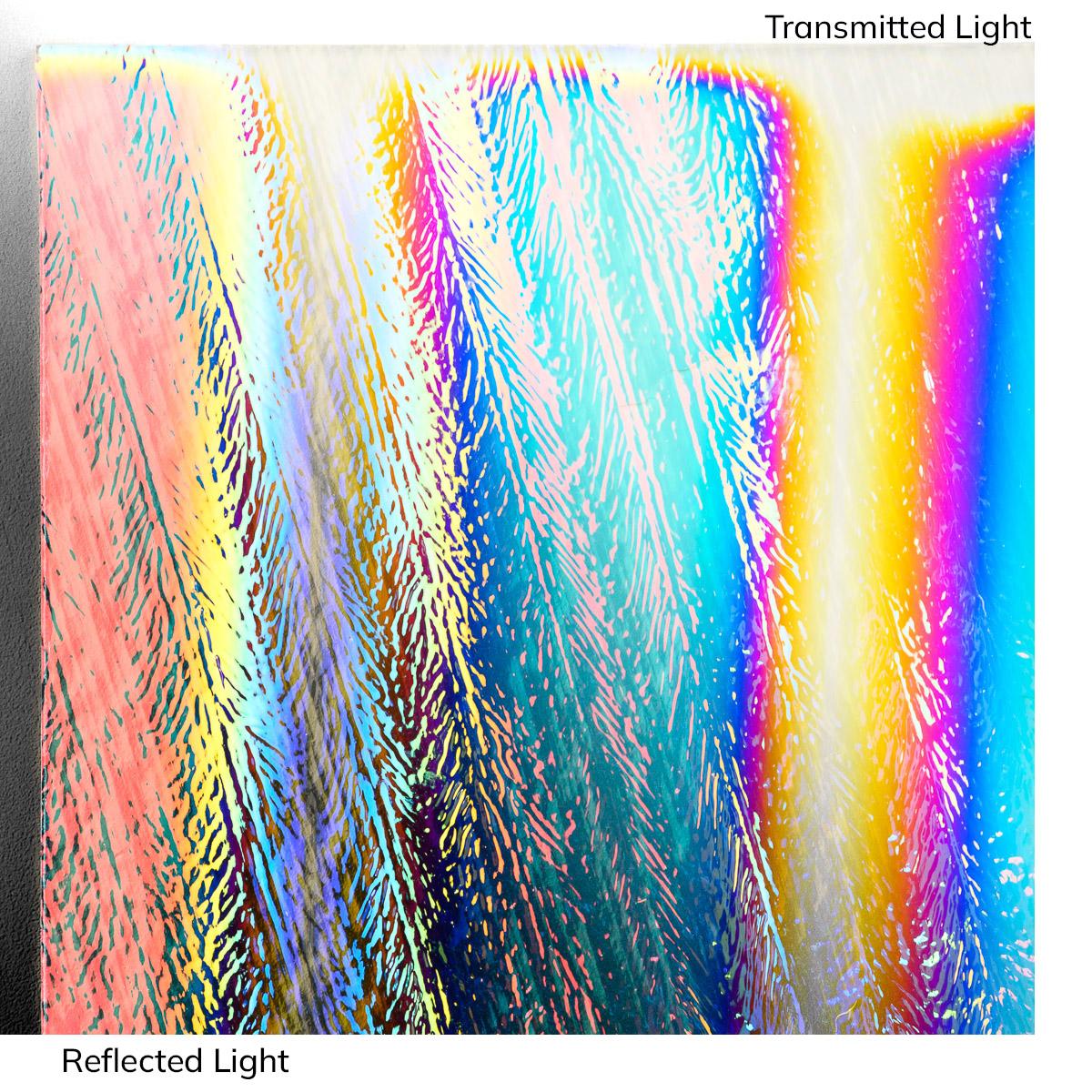 Dichro on Clear, Rainbow B Transparent, Thin-rolled, 2 mm, Fusible, 3 x 3 in.