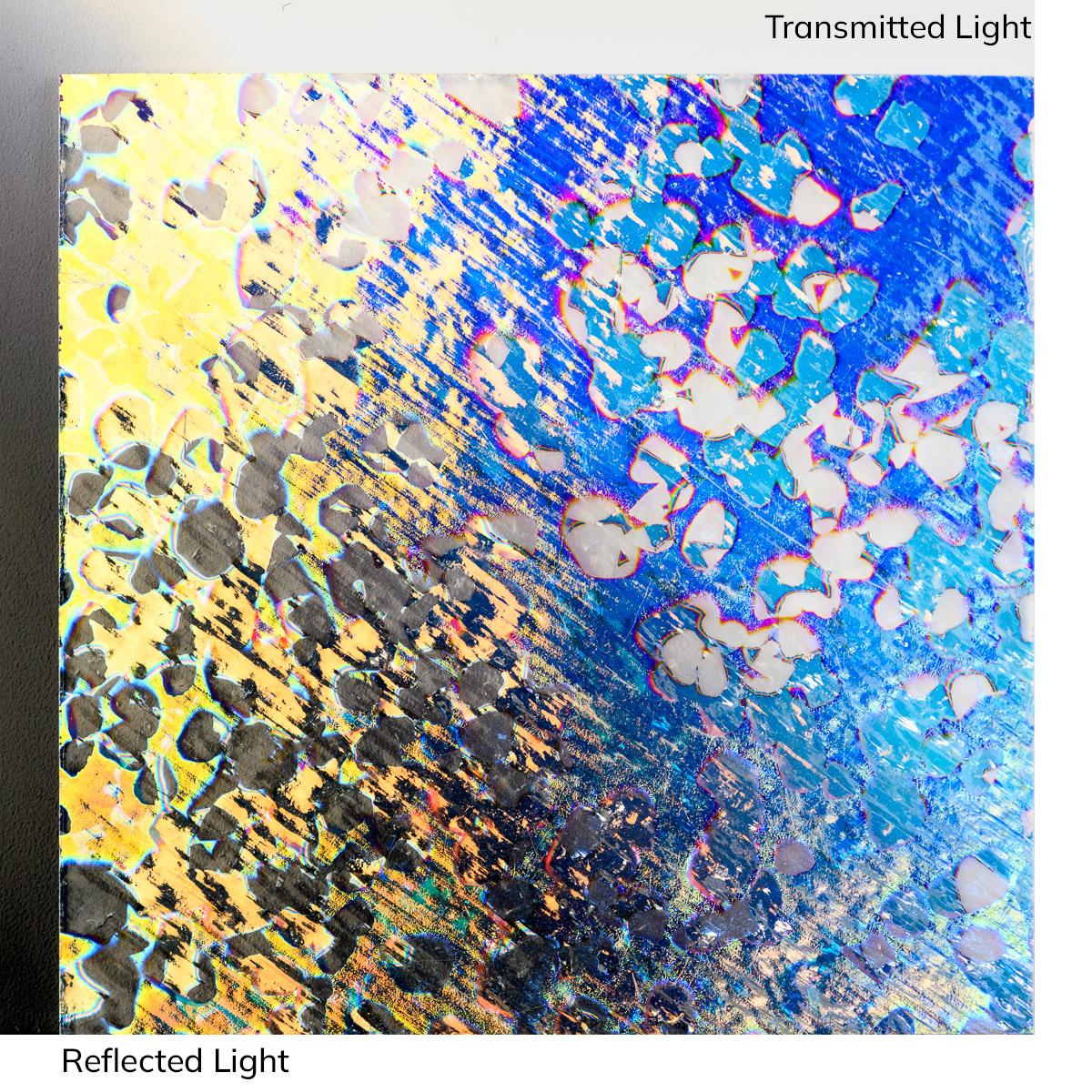 Dichro on Clear, Double Splatter Transparent, Thin-rolled, 2 mm, Fusible, 3 x 3 in.