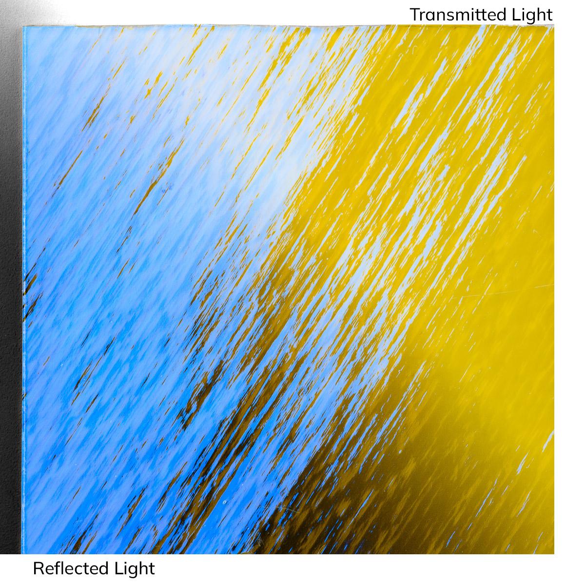 Dichro on Clear, Yellow/Blue Transparent, Thin-rolled, 2 mm, Fusible, 3 x 3 in.