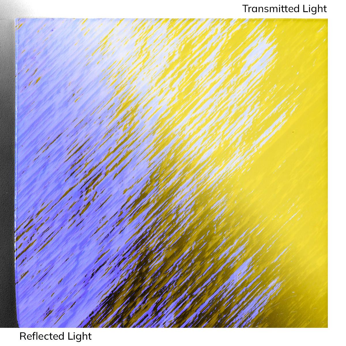 Dichro on Clear, Yellow/Purple Transparent, Thin-rolled, 2 mm, Fusible, 3 x 3 in.