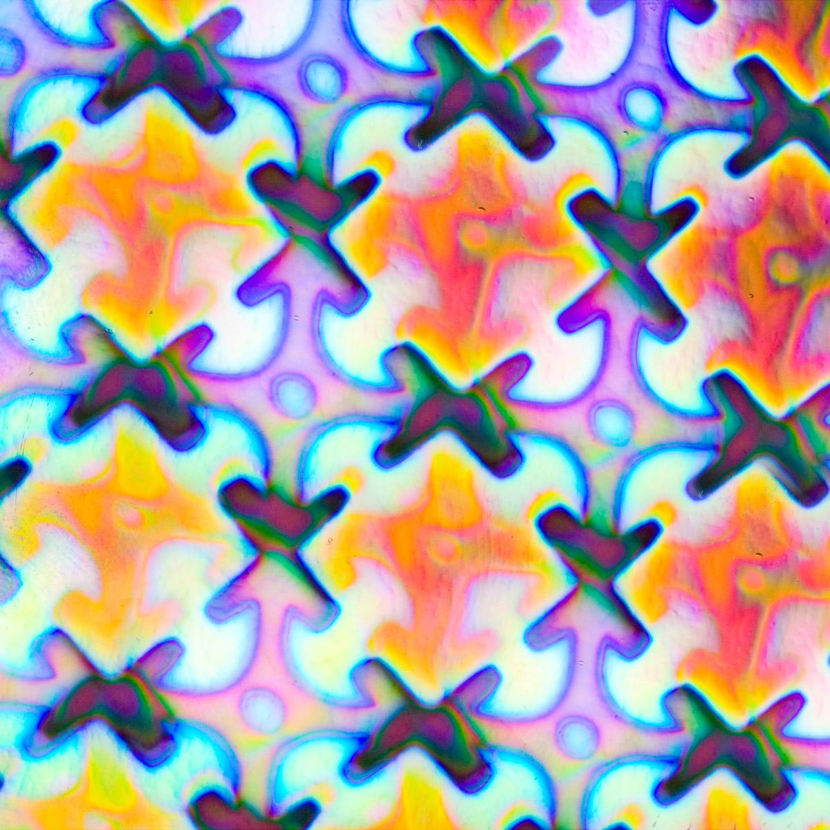 Dichro on Black, Puzzle, Mixture Opalescent, Thin-rolled, 2 mm, Fusible, 3 x 3 in.