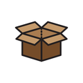 Line drawing of a cardboard box.