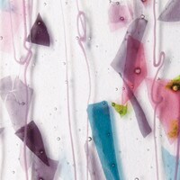 Deep Pink, Plum, Spring Green, Aqua (with Pink Streawmers) on Clear Clear Base Collage, Non-Fusible, Single-rolled, 3 mm, Color Sample, 2x2 in.