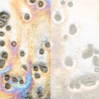 Clear with Clear Frit, Irid, Rainbow Clear Base Collage, Non-Fusible, Double-rolled, Iridescent, rainbow, 3 mm, Color Sample, 2x2 in.