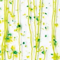 Dark Green, Spring Green, and Yellow Frit, Spring Green Streamersa Clear Base Collage, Non-Fusible, Single-rolled, 3 mm, Color Sample, 2x2 in.