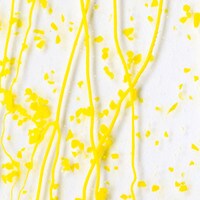 Canary and Sunflower Yellow Frit, Sunflower Yellow Streamers Clear Base Collage, Non-Fusible, Single-rolled, 3 mm, Color Sample, 2x2 in.
