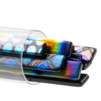 SizzleStix, Black base, Mixed Pattern Dichroic, 6 mm, Fusible, by the Tube